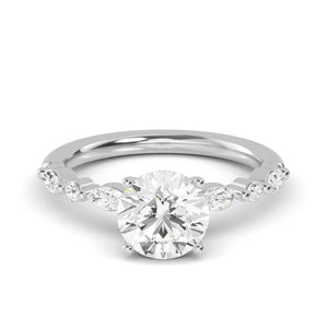 14K 2ct Natural Diamond Round Cut Side Stone Engagement Ring