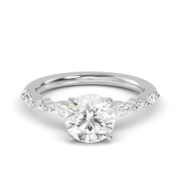 18K Solid Gold 1.95Ct Round Cut Natural Diamond Engagement Ring with Marquise Side Stones