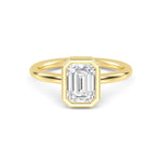 18K Solid Gold 1.30Ct Minimalist Bezel Set Emerald Cut Lab Grown Diamond Engagement Ring - Close Up | Riyanika Jewels