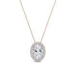 14K 1ct Natural Diamond Oval Cut Halo Pendant Necklace