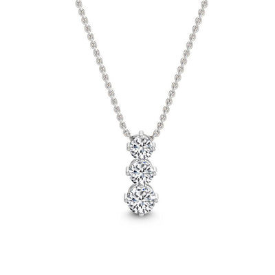 18K Solid Gold 1.49 Ct Natural Diamond 3-Stone Pendant Necklace