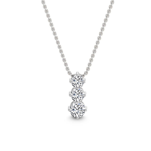 18K Solid Gold 1.49 Ct Natural Diamond 3-Stone Pendant Necklace
