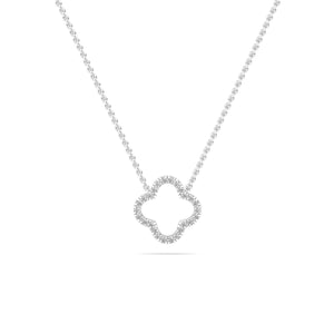 18K Solid Gold 0.27 Ct Dainty Natural Diamond Quatrefoil Pendant Necklace