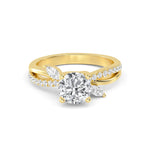 18K Solid Gold 1.34 Ct Round Cut Lab Grown Diamond Engagement Ring with Marquise Pavé Accent - Close Up | Riyanika Jewels