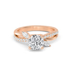 18K Solid Gold 1.34 Ct Round Cut Lab Grown Diamond Engagement Ring with Marquise Pavé Accent - Side View | Riyanika Jewels