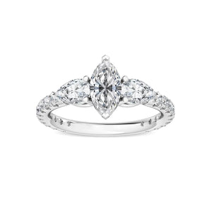 14K 1.5ct Natural Diamond Pear Cut Side Stone Engagement Ring