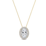 14K 1ct Natural Diamond Oval Cut Halo Pendant Necklace