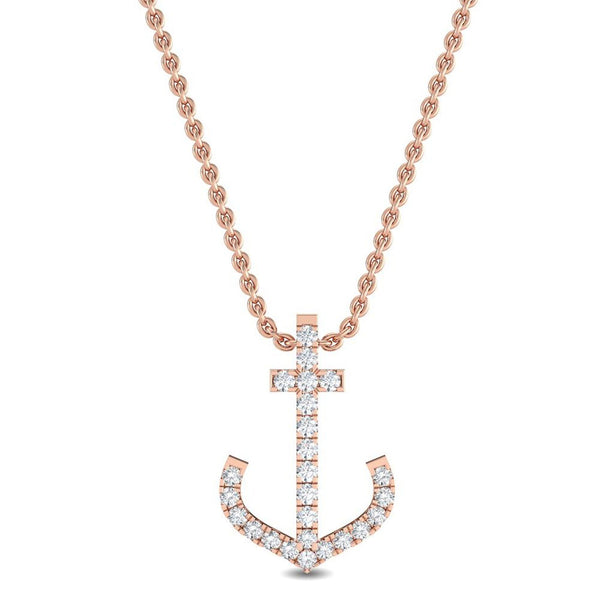 18K Solid Gold 0.11 Ct Natural Diamond Anchor Pendant Necklace - Side View | Riyanika Jewels