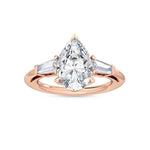 18K Solid Gold 3.60ct Pear Cut with Baguette Side Stones Natural Diamond Engagement Ring - Side View