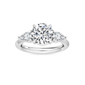2.57 ct Pear & Round Cut Natural Diamond Engagement Ring in 18K Solid Gold