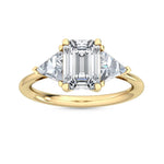 2.75ct Emerald Cut with Trillion Cut Side Stones Natural Diamond Engagement Ring in 18K Solid - Close Up | Riyanika Jewels