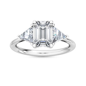 2.75ct Emerald Cut with Trillion Cut Side Stones Natural Diamond Engagement Ring in 18K Solid Gold