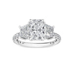 14K 2.5ct Lab Grown Diamond Radiant Cut Three Stone Engagement Ring