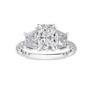 14K 2.5ct Natural Diamond Radiant Cut Side Stone Engagement Ring