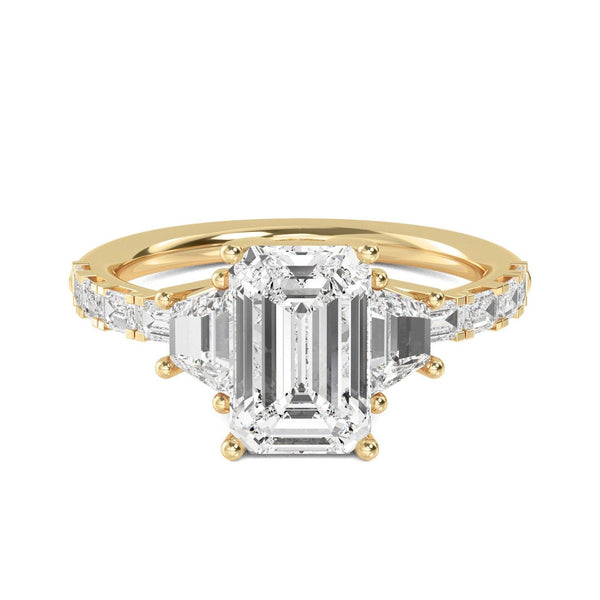 14K 4ct Natural Diamond Emerald Cut Side Stone Engagement Ring