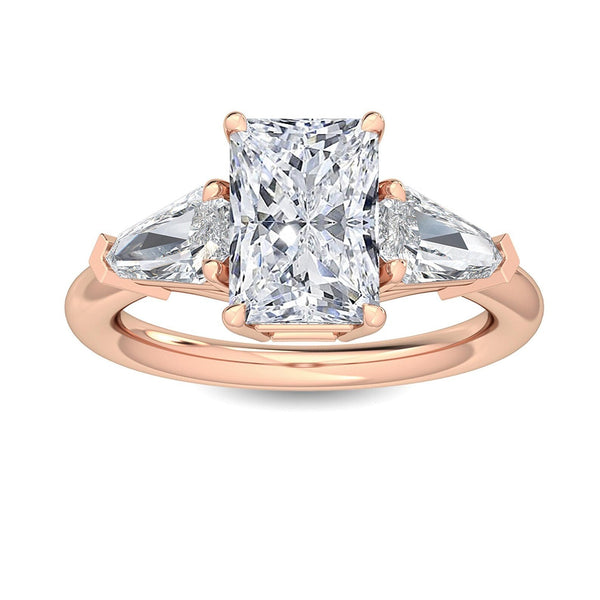 14K 3ct Natural Diamond Radiant Cut Side Stone Engagement Ring