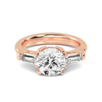18K Solid Gold 2.53ct Round Cut with Baguette Side Stones Lab Grown Diamond Engagement Ring - Side View | Riyanika Jewels