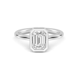14K 1.5ct Natural Diamond Emerald Cut Bezel Engagement Ring