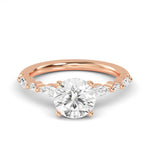 18K Solid Gold 1.95Ct Round Cut Natural Diamond Engagement Ring with Marquise Side Stones - Side View | Riyanika Jewels