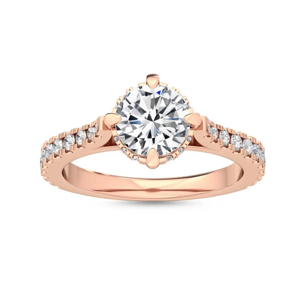18K Solid Gold 2.87 CT Round Cut Natural Diamond Solitaire with Pave Side Stones Engagement - Side View | Riyanika Jewels