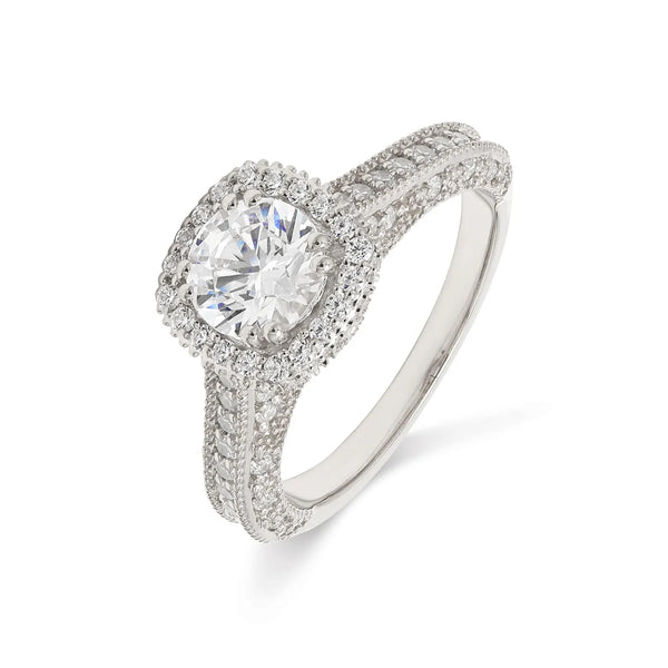 14K 1ct Natural Diamond Round Cut Halo Engagement Ring