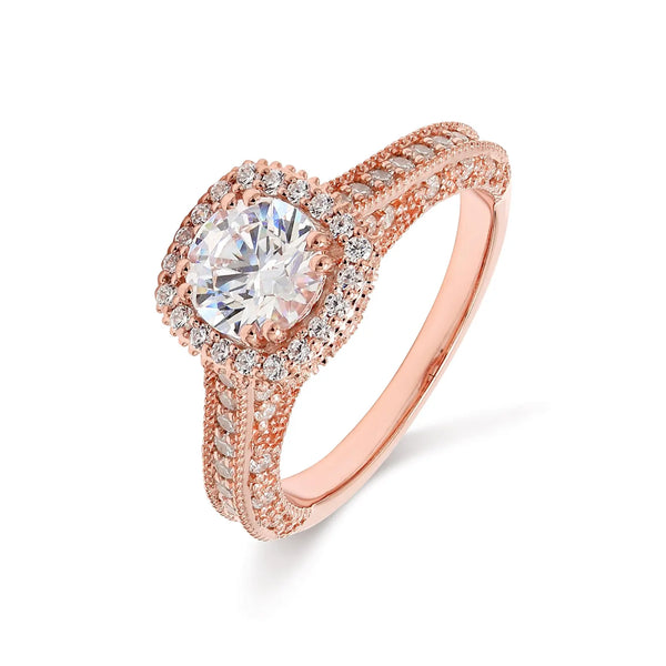 18K Solid Gold 0.83 CT Round Halo Lab Grown Diamond Engagement Ring - Side View | Riyanika Jewels
