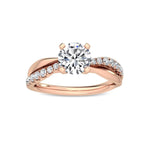 1.35 Ct Round Cut Twisted Pavé Shank Solitaire Lab Grown Diamond Engagement Ring in 18K Solid - Side View | Riyanika Jewels