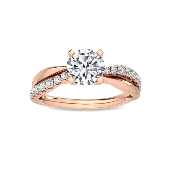 1.35 Ct Round Cut Twisted Pavé Shank Solitaire Natural Diamond Engagement Ring in 18K Solid - Side View | Riyanika Jewels