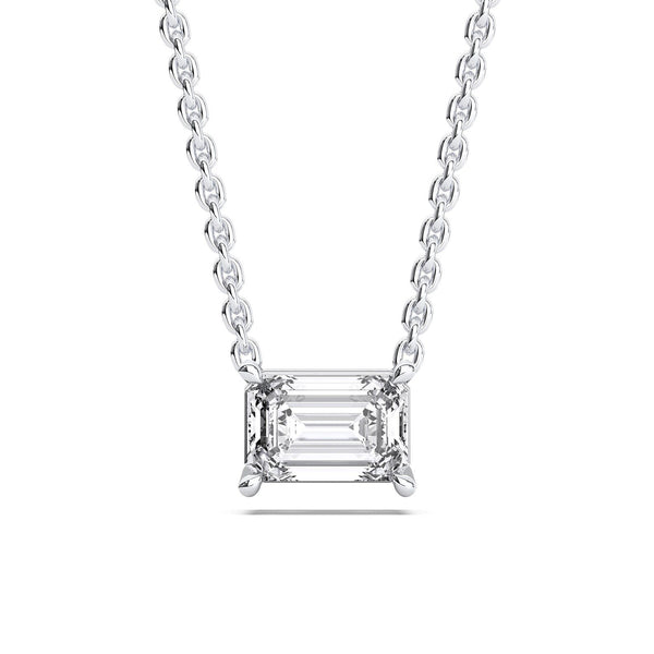 18K Solid Gold 0.5ct Emerald Cut Natural Diamond Solitaire Pendant Necklace
