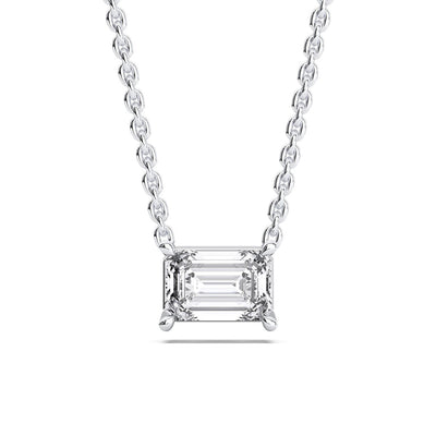 14K 1ct Natural Diamond Emerald Cut Solitaire Pendant Necklace