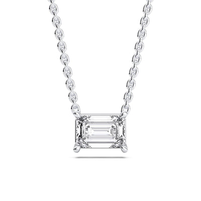 18K Solid Gold 0.5ct Emerald Cut Natural Diamond Solitaire Pendant Necklace
