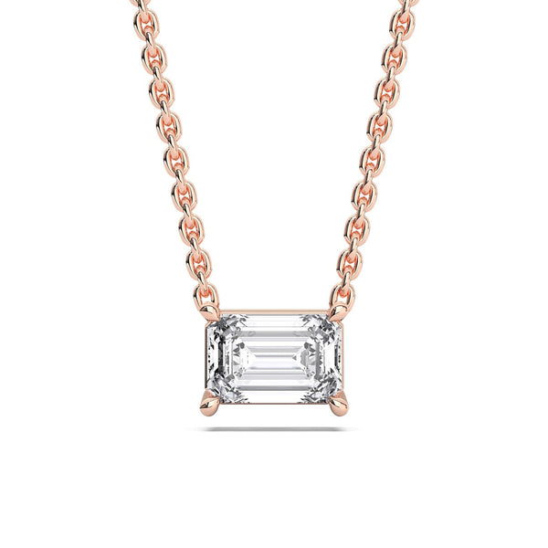 18K Solid Gold 1ct Emerald Cut Natural Diamond Solitaire Pendant Necklace - Side View | Riyanika Jewels