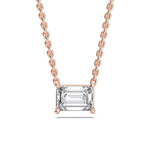 18K Solid Gold 0.5ct Emerald Cut Natural Diamond Solitaire Pendant Necklace - Side View | Riyanika Jewels