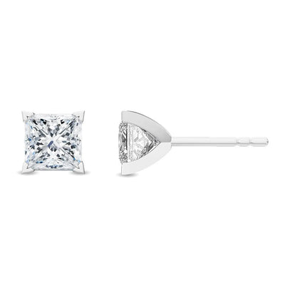 14K 0.5ct Natural Diamond Princess Cut Stud Earrings