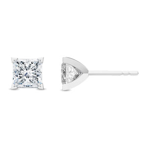 18K Solid Gold 0.50 Ct Princess Cut Natural Diamond Stud Earrings