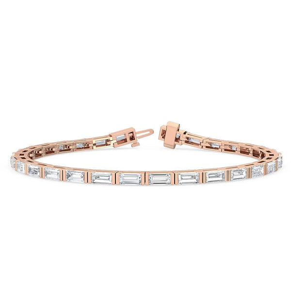 18K Solid Gold 5.71 Ct Natural Baguette Diamond Tennis Bracelet - Side View | Riyanika Jewels