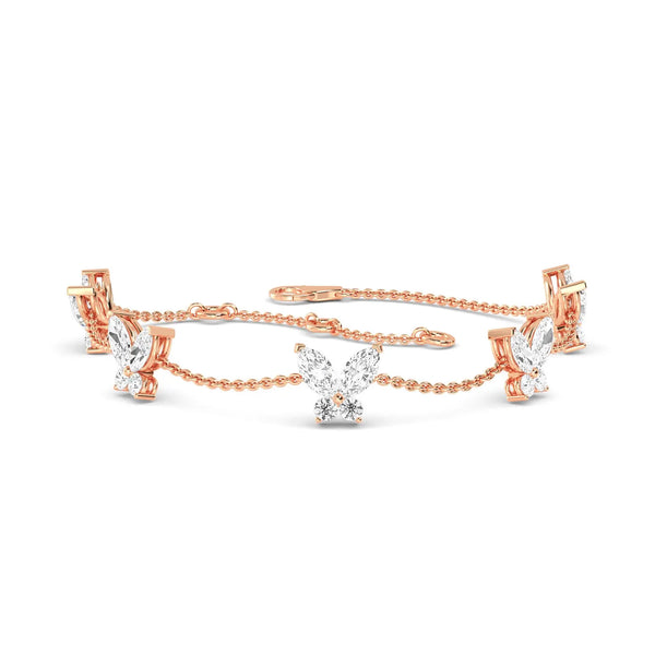 2.09ct Lab Grown Diamond Butterfly Station Bracelet in 18K Solid Gold - Side View | Riyanika Jewels