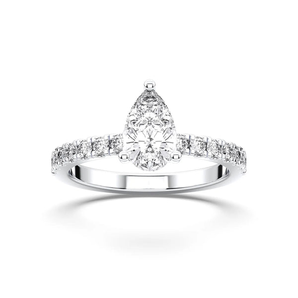18K Solid Gold 1 CT Pear Cut Halo Natural Diamond Solitaire Engagement Ring