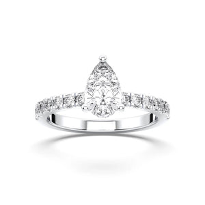 18K Solid Gold 1 CT Pear Cut Halo Natural Diamond Solitaire Engagement Ring