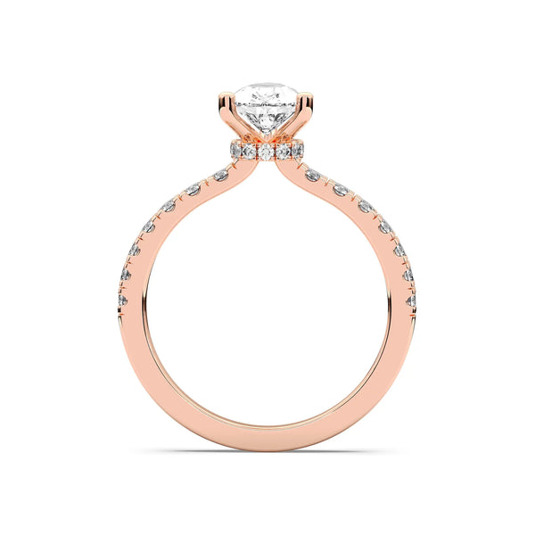18K Solid Gold 1 CT Pear Cut Halo Lab Grown Diamond Solitaire Engagement Ring - Side View | Riyanika Jewels