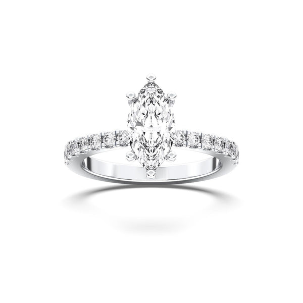 18K Solid Gold 1ct Marquise Cut Halo Natural Diamond Solitaire Engagement Ring