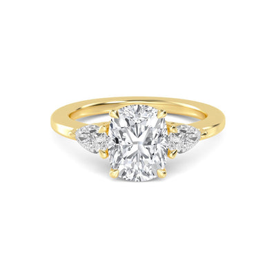18K Solid Gold 2.44Ct 3 Stone Cushion Cut Natural Diamond Engagement Ring