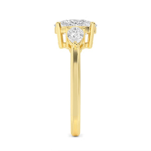 18K Solid Gold 2.44Ct 3 Stone Cushion Cut with Pear Side Stones Lab Grown Diamond Engagement Ring | Riyanika Jewels