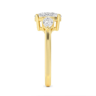 14K 2.5ct Lab Grown Diamond Pear Cut Three Stone Engagement Ring