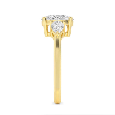 18K Solid Gold 2.44Ct 3 Stone Cushion Cut with Pear Side Stones Natural Diamond Engagement Ring