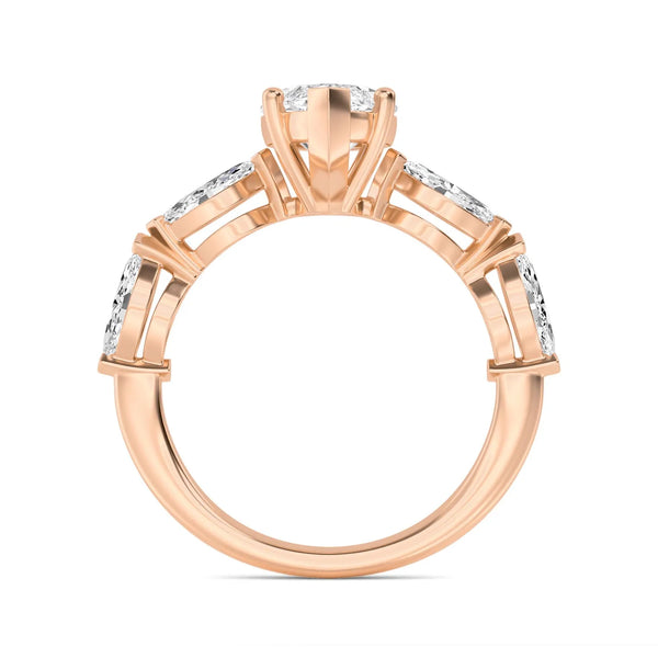 14K 2.5ct Natural Diamond Marquise Cut Side Stone Engagement Ring