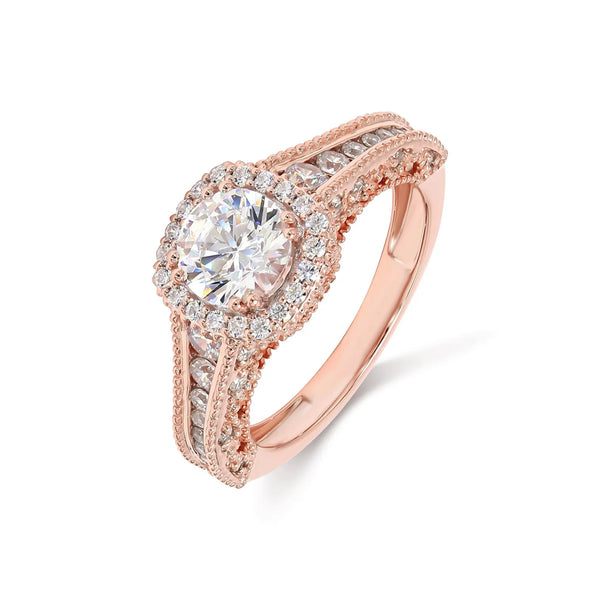 14K 1.5ct Natural Diamond Round Cut Halo Engagement Ring