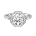 18K Solid Gold 1.96 Carat Natural Round Diamond with Baguette & Round Side Stones Engagement Ring