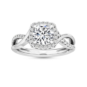 18K Solid Gold 1.13 ct Twisted Infinity Pavé Round Natural Diamond Halo Engagement Ring