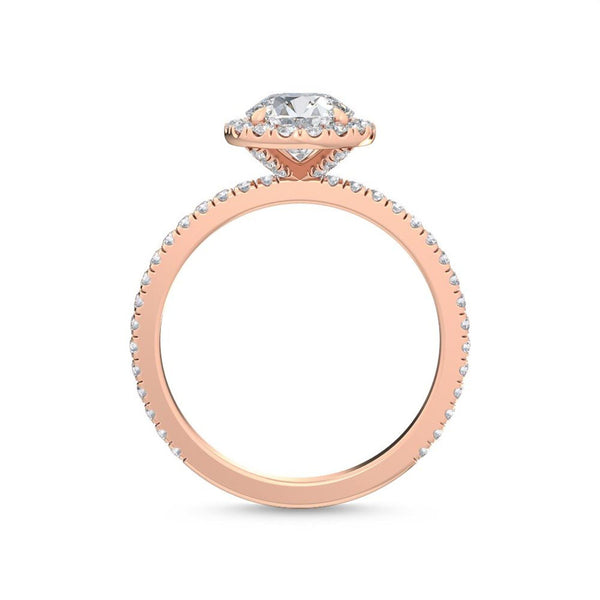 1.54 Carat Round Halo Pavé Natural Diamond Engagement Ring in 18K Gold - Side View | Riyanika Jewels